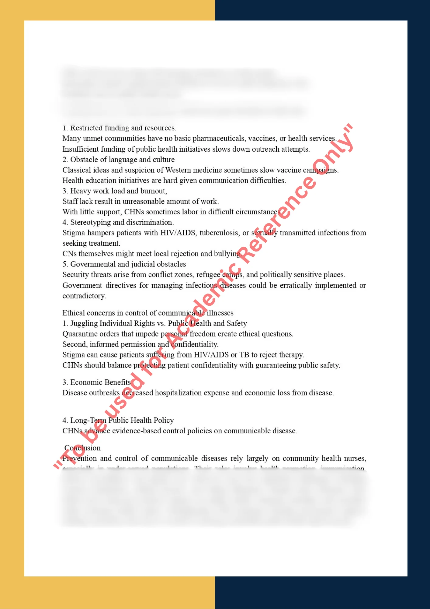 Assignment Sample Of Subject CHN 501 – Community and Public Health Nursing 2